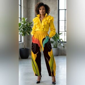 Afro Muse Wide-Leg Statement Pants | High-Waist Art Print Pants